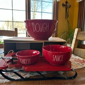 Rae Dunn Red Bowl Trio - Dough, Cheese, Sauce